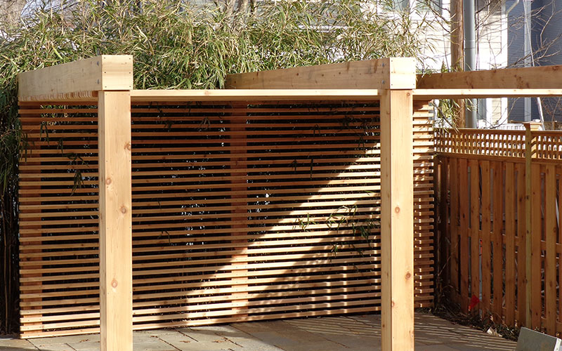 custom built lattice over brick paved patio