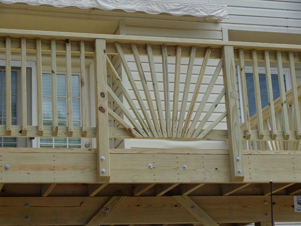 Beneath view of Wood Deck with custom railing